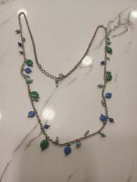 24  32' Long Chain Necklace With Blue Green Beads