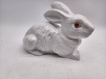 White Ceramic Bunny With Red Glass Eyes