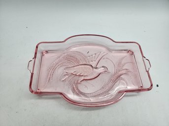 Coral Vintage Depression Glass Bowl With Phoenix