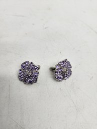 Vintage Purple Crystal Clip On Earrings