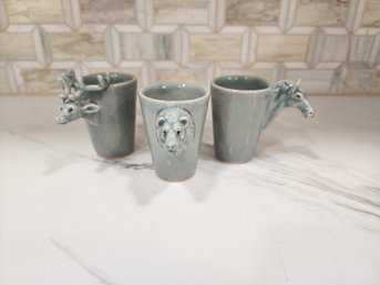Set Of 3 Unusual Animal Themed Cups Unmarked