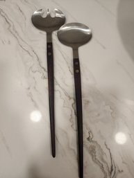 Mid Century Japanese Wood And Stainless Steel Utensils