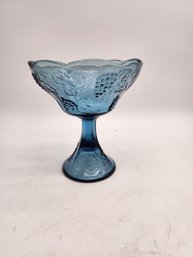 BLUE VINTAGE FENTON/TIARA GLASS COMPOTE ON PEDISTAL