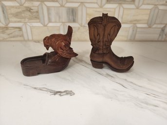#8 2  SMALL CARVED WOODEN BOOTS