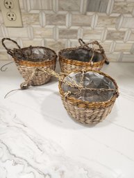 Set Of 3 Boho Small Garden Hanging Baskets