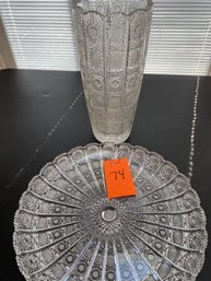 Bohemian Cut Crystal Vase & Tray