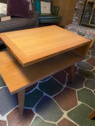 Mid Century Maple End Table With Glass Top