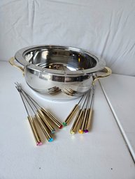 Classic Stainless Steel And Brass Fondue Set