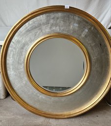 Large Round Gold Gilded Mirror With Silver Inlay