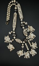 Bone Necklace With Brass Beads. Believed To Be From India