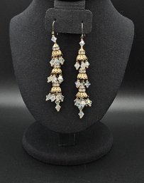 Brass Bell Earrings With Iridescent Beads. Believed To Be From India