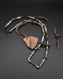 Handmade Paper Bead & Native American Pottery Necklace