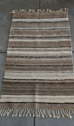 Original Hand Spun & Woven Wool Fiber Rug Made With Wool Weft & Cotton Warp