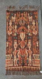 Antique Handmade Indonesia Ikat Woven Textile Wall Hanging With An Aztec Motif