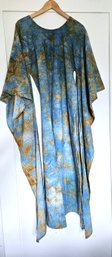 Original Handmade Blue & Gold Kaftan Boho Batik Dress With Floor Length Open Sleeves