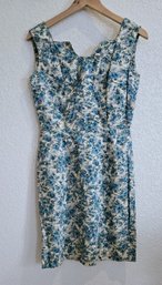 Exceptional Blue Floral Vintage Sidney Kramer Original Suite Dress From The 50s.