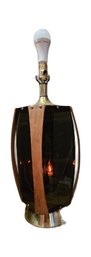MCM Lawrin Walnut & Smoked Lucite Paneled Lamp With Brass Base & Top