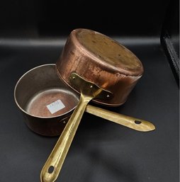 Nice Set Of 2 Copper Pans Marked Tagus Made In Portugal