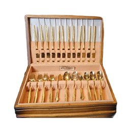 Vintage MCM 'Florentine' Gold Plated Flatware In A 'WM Rogers' Flatware Box