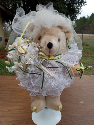 Teddy Bear Bride With Stand