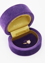 BEAUTIFUL GUCCI 18k Gold Pink Opal Diamond Ring Size 12