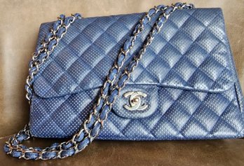 Beautiful Classic Chanel Blue Quilted Flap Bag