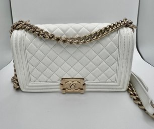 Beautiful Chanel White Quilted Boy Bag