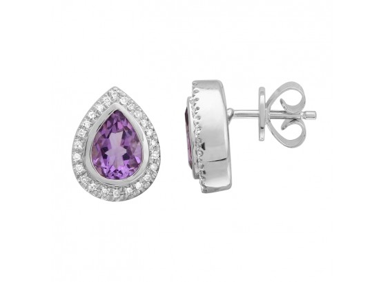 Gorgeous 14k Gold Amethyst And Diamond Earrings