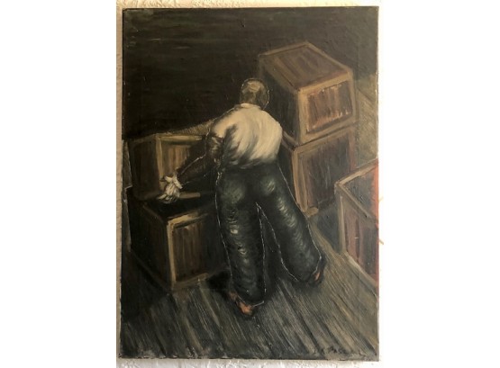 Oil On Canvas Of Warehouse Worker Signed I.K. PASCAL