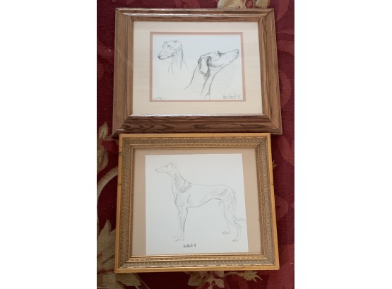 Pair Of Pencil Drawings Of Greyhounds By PAUL HOWELL