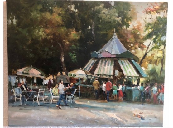 Large Oil On Canvas Of Cafe Scene