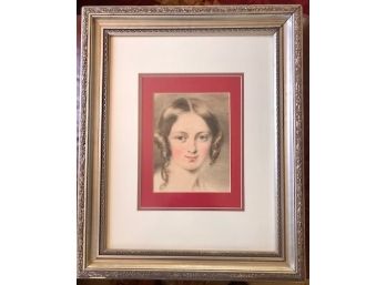 Watercolor Of Victorian Lady-Unsigned