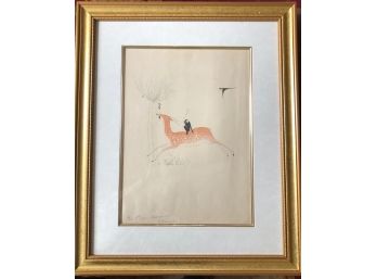 GUY PIERRE FAUCONNET Lithograph Of 'strange Creature On A Deer'