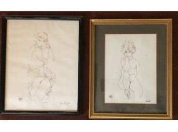 Pair Of Ink Drawings By PAUL HOWELL In The Style Of And AFTER Egon Schiele