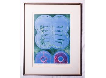 Abstract Japanese Lithograph 'Love' 1969