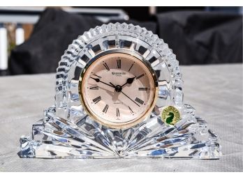 Waterford Desk Clock And A Pair Of Galway Crystal Candlesticks