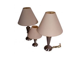 3 Contemporary Brushed Metal Table Lamps