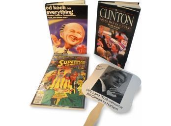 1st Edition, SIGNED: 'Ed Koch On Everything', 'Bill Clinton: Young Man In A Hurry' PLUS RARE DC Superman Comic