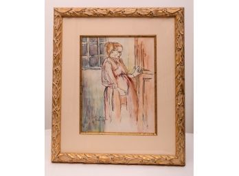 Framed Watercolor 'The Visitor'