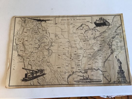 Authentic WWII Rand McNally Defense Map Of The United States