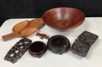 Group Wooden Service Ware And Decorative Items