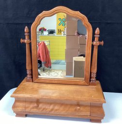 Antique Wooden Shaving Mirror Stand With Drawer