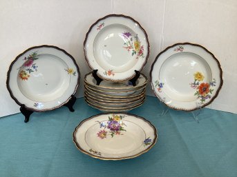 12 Meissen Porcelain Kante Cobalt Floral Soup Bowls