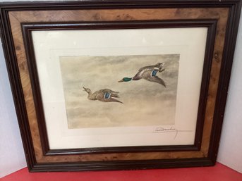Leon Danchin French Colored Etching Ducks In Flight