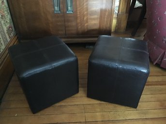 Pair 13' Leather Cube Footstools