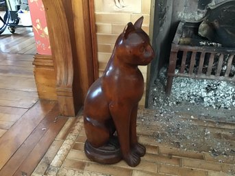 Lifesize Wood Carving Of A Cat