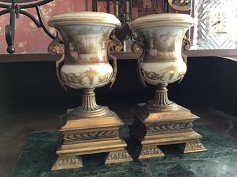 Pair Old Paris Porcelain Gilt Bronze Garniture Vases