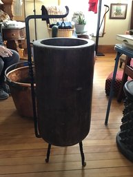 Large Asian Carved Hardwood Planter On Iron Stand