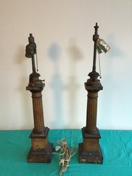 Pair French Tole Column Form Lamps