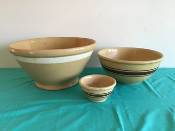 Three Yellow Ware Mixing Bowls